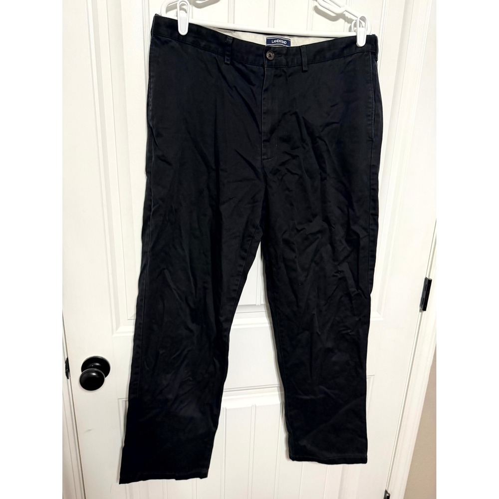 Lands End Chino Pants Mens‎ 38 Black Traditional Fit Flat Front Twill Trousers